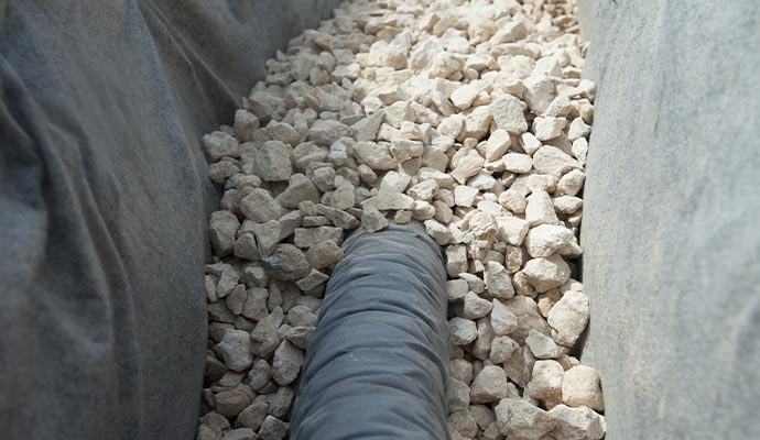 white stone footing drainage system